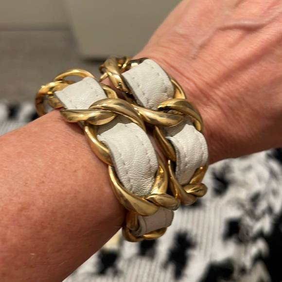 CC Skye Gold & White Chain Link Leather Choker &/or bracelet Y2K - Picture 1 of 10